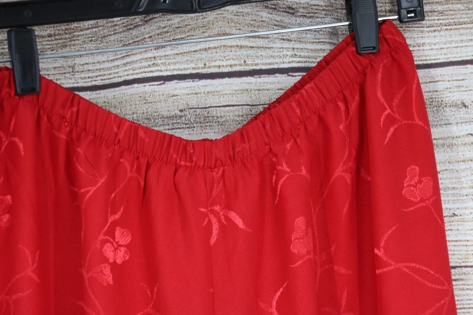 Womens Size Large Pull On Wide Leg Satin Pajama Pants & Button Up Top Set Red - Image 3 of 4