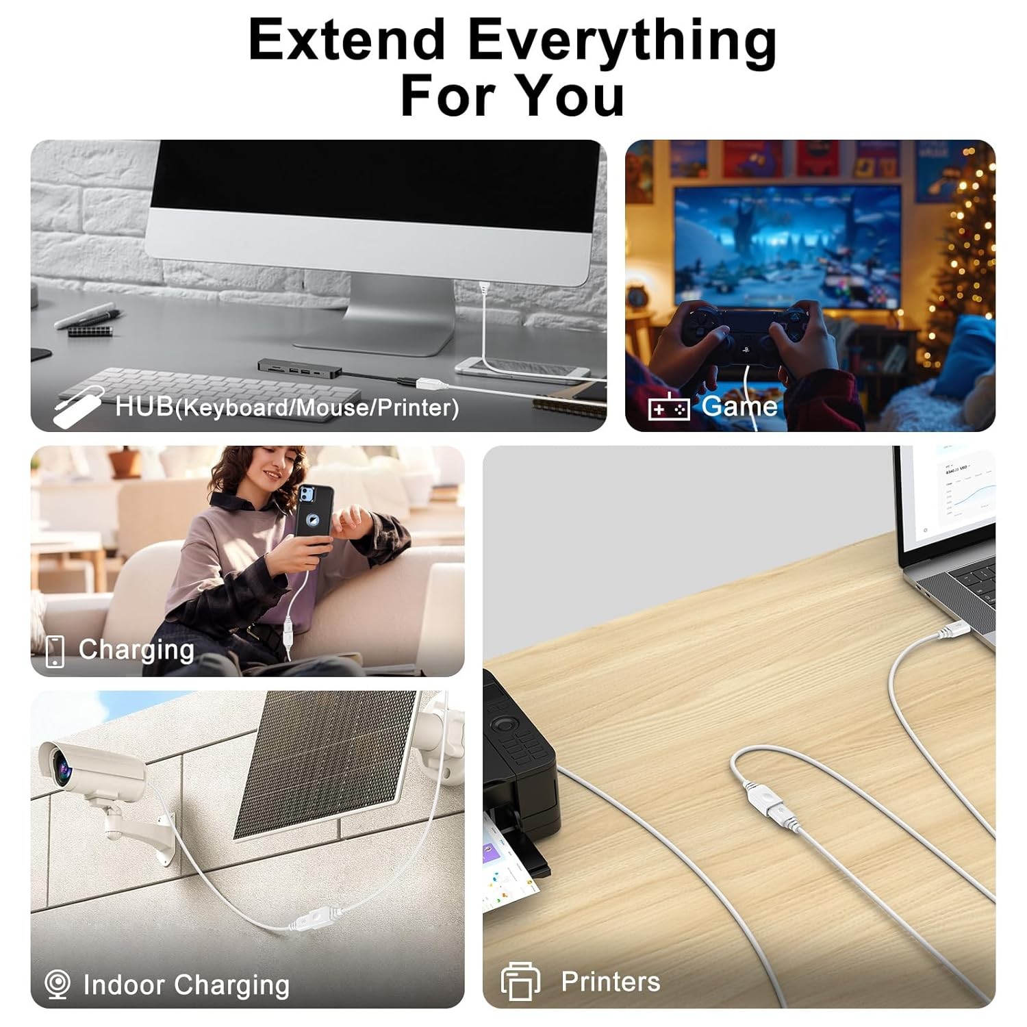 10FT USB to USB Extension Cord White Type A to Type A Extender Cable to USBA Ext