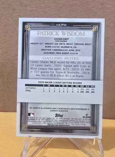2021 Topps Gallery PATRICK WISDOM *VETERAN AUTOGRAPHS AUTO* Cubs - Picture 2 of 2