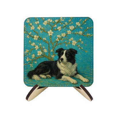 4er Set Van Gogh Landschaft Hunde Kunstleder Untersetzer & Holzständer Geschenk