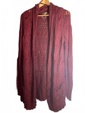 Lucky Brand Open Front Knit Cardigan Sweater in Burgundy Large
