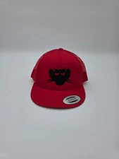 Yupoong The Classics Red Mesh Snapback Trucker Hat Black Cat Adjustable Cap