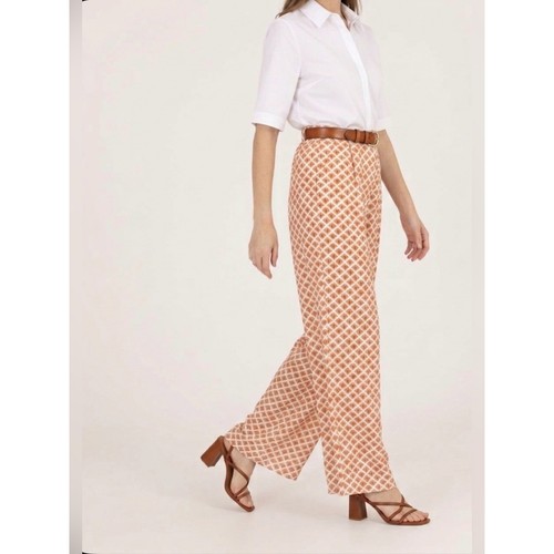 Pierre Cardin, Pierre Cardin women’s orange printed leaf 100% Viscose wide leg pants trousers M