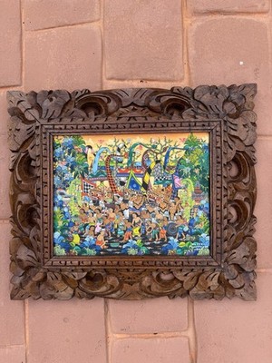 Balinese Oil on Canvas Painting -  Penestanan Ubud  - Ketut Soki (1946 2022)