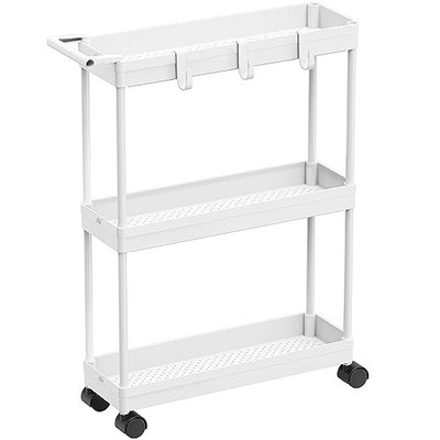 Simple Houseware 3-Tier Slim Rolling Storage Cart 5.5-In Wide 27.5-In White