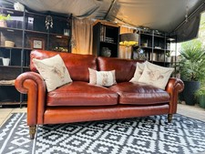 Laura Ashley Genuine Leather Mortimer 3 Seater Sofa- Seats Topped With Feather