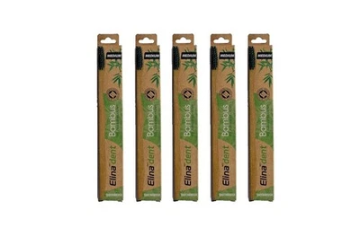 5 Stück Bambus Handzahnbürsten mit Aktivkohleborsten Medium | von Elina Med Dent