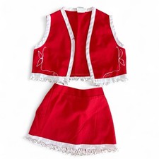 Vintage 1970s Sears Girls Red Vest Fringe Mini Skirt Set Mod Western