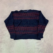 Vintage abstract knitted jumper Patterned Grandad chunky knit sweater Men's XL