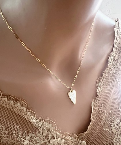 Pearl Heart Charm Necklace Shell Pearl Charm Necklace Gold Chain Necklace Women - Picture 5 of 6