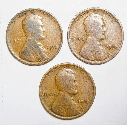 1910 Lincoln Wheat Cent Lot Of 3