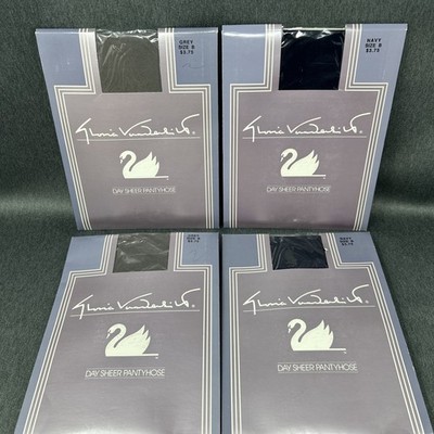 Lot of 4 Gloria Vanderbilt Nylon Day Sheer Pantyhose Grey Navy Size B NEW