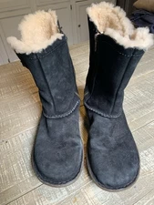 UGG Boots Women’s Size 10 Kimbra Shearling Black Suede Side Zipper Fur Mid Calf