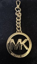 Michael Kors MK Signature Logo Gold Tone Purse Charm Hang Tag Chain Keychain