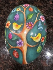 Easter Egg Green Floral Paper Mache Vintage German Echt Erzgebirge Spring Decor