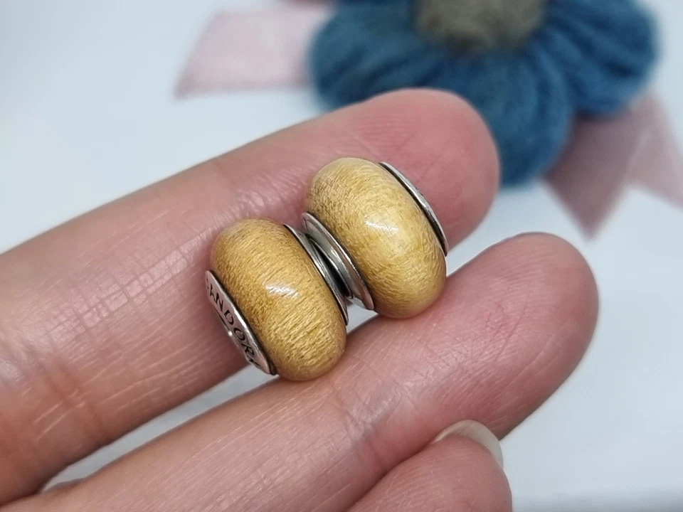 Genuino Pandora Plata y Pau Amarelo Madera Dije X 2 💕925 ALE Retirado 2014 Foto 3 de 4