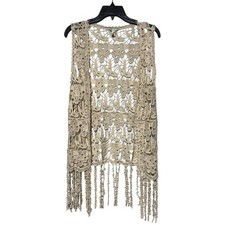 Crochet Fringe Vest Women Size Small 100 Cotton Cream Boho Coastal Cowgirl