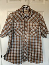 vg Wrangler short sleeve Western yoke 2XL brown plaid shirt snap front