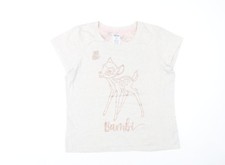 Disney Women's Ivory Bambi Embroidered T-Shirt L Short Sleeve