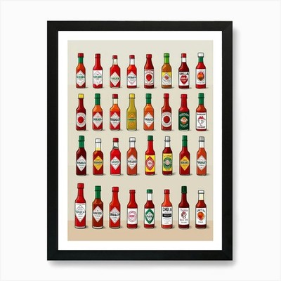 Hot Sauce Flaschen 7 Kunstdruck gerahmt Wandbild Poster Leinwanddruck Bild