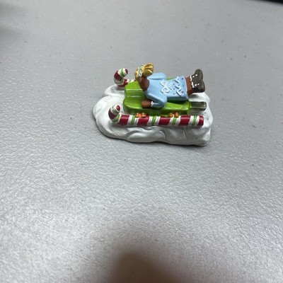 Lemax ~ Sugar N Spice Village ~ Gingerbread Girl Sledding Down The Hill Snowman