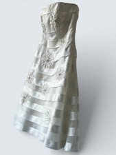 Strapless Ivory Satin Floral Appliqué Wedding Dress Galina /David’s Bridal Sz 4