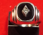 Vintage Black Onyx Diamond Signet Sterling Silver 4.5 Grams Ring Size 6.5