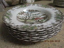 6 MYOTT  "THE BROOK"  FINE STAFFORDSHIRE ENGLAND RIMMED SOUP BOWLS -  VGC