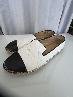 Talbots White & Black Izzy Quilted Soft Nappa Espadrilles Leather Sz 7M