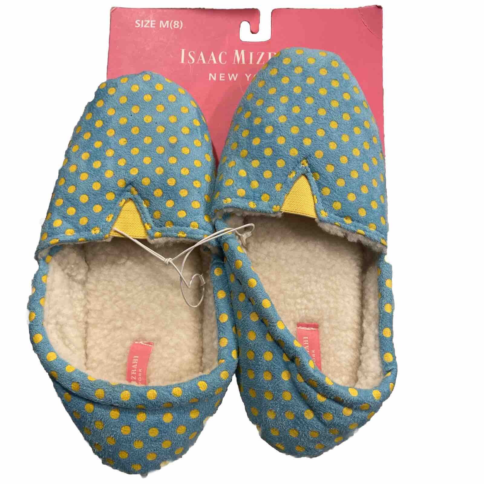 PANTOFOLA D’ORO Nuove pantofole da donna Isaac Mizrahi taglia media blu chiaro con pois gialli