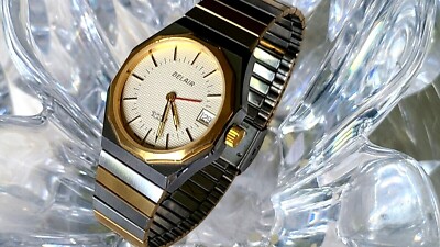 Rare BELAIR Quartz Alarm Swiss 7Jewels Two-Tone Date Men's Watch