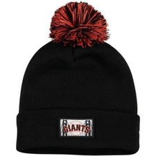 SAN FRANCISCO GIANTS MLB BASEBALL NEW ERA KNIT BEANIE ALL BLACK POM CAP HAT NWT 