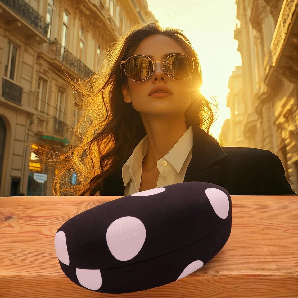 Estuche rígido para gafas de sol de ajuste universal en elegantes lunares - Ideal para monturas grandes Foto 4 de 4