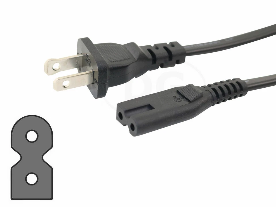 2 Prong AC Power Cord Cable for PS3 Slim HP Acer Dell Lenovo Laptop 6 Feet - Image 3 of 4