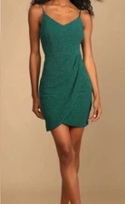 NWT Lulus glitter tulip cocktail mini bodycon dress spaghetti straps Size L