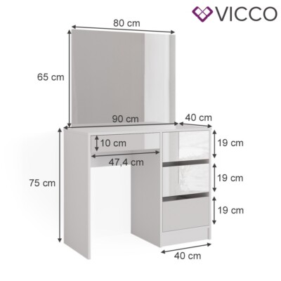 Vicco coiffeuse Sherry, Blanc, 120 cm avec éclairage LED - Maison