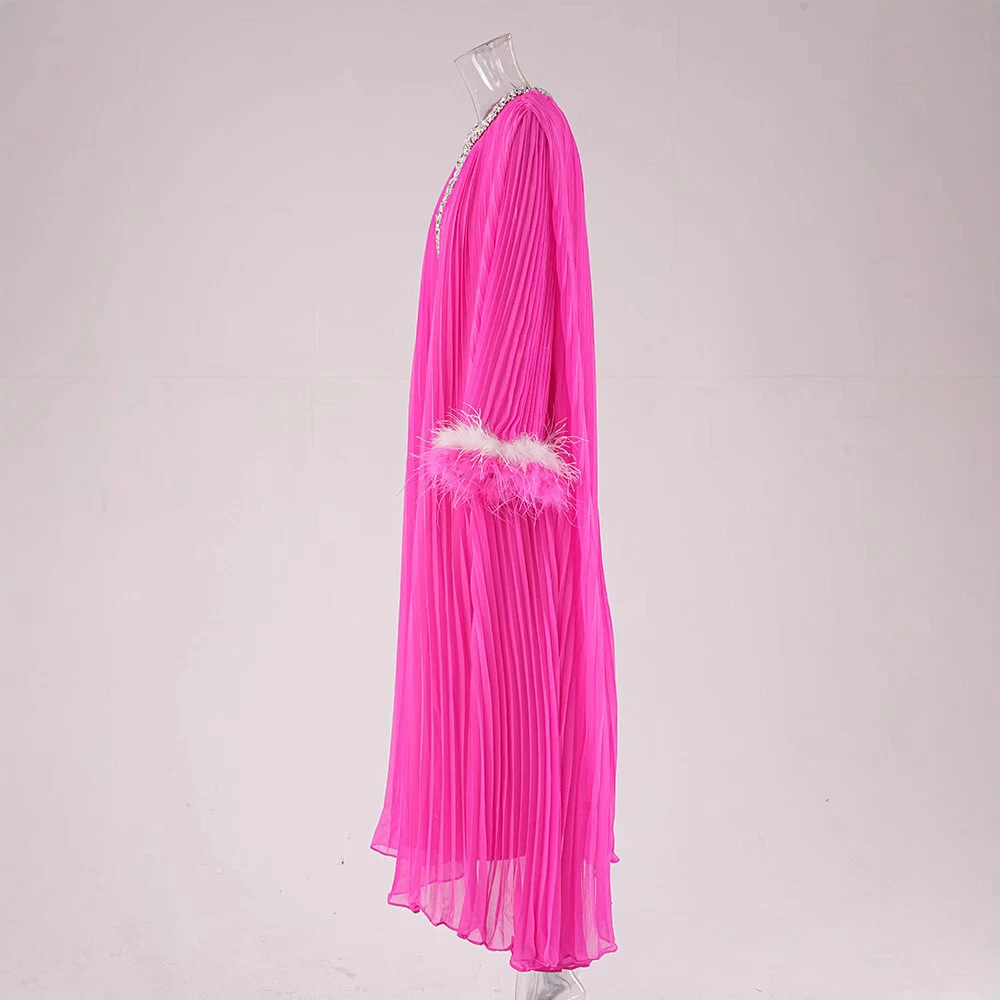 OFF WHITE Gonna lunga patchwork manica pelliccia struzzo estiva nuova casual vestibilità ampia abito