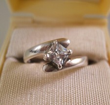 Vintage Princess CZ Engagement Bypass Solitaire Ring 1/3 Ct Sterling Silver Sz 5