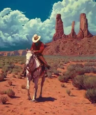Handpainted High Quality Art Oil Painting "Cowboy" landscape Wall Home Decor