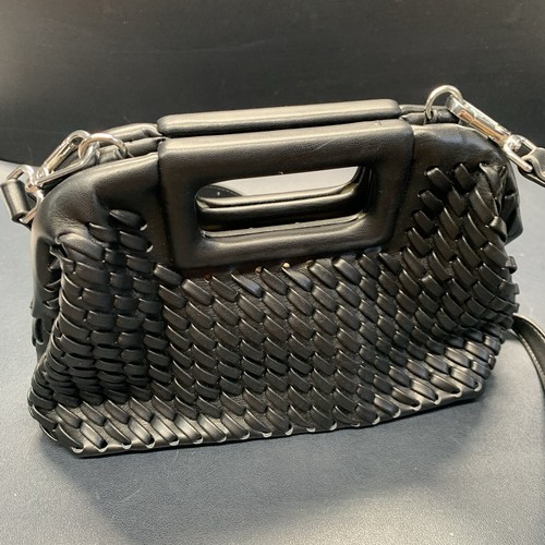 Gracie woven grab bag in black Soft Vegan Leather Detachable