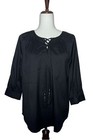 Chicos Poplin Peasant Top Womens Size 4/6 Black Tassels NEW