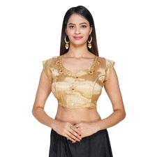 Indian Ethnic Choli Cut V Neck Silk Readymade Saree Blouse for Women Party Wear