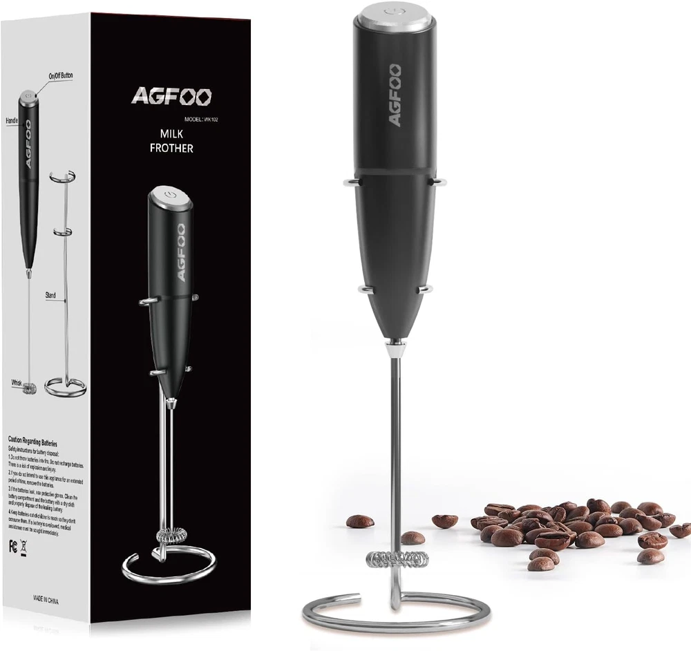 Milk Frother Handheld for Coffee with Stand - AGFOO Hand Frother Wand, Electric