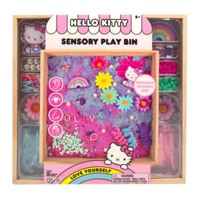 Hello Kitty - Sensory Play Bin with Sand, Rocks Etc in Wooden Box 10'' x 10''