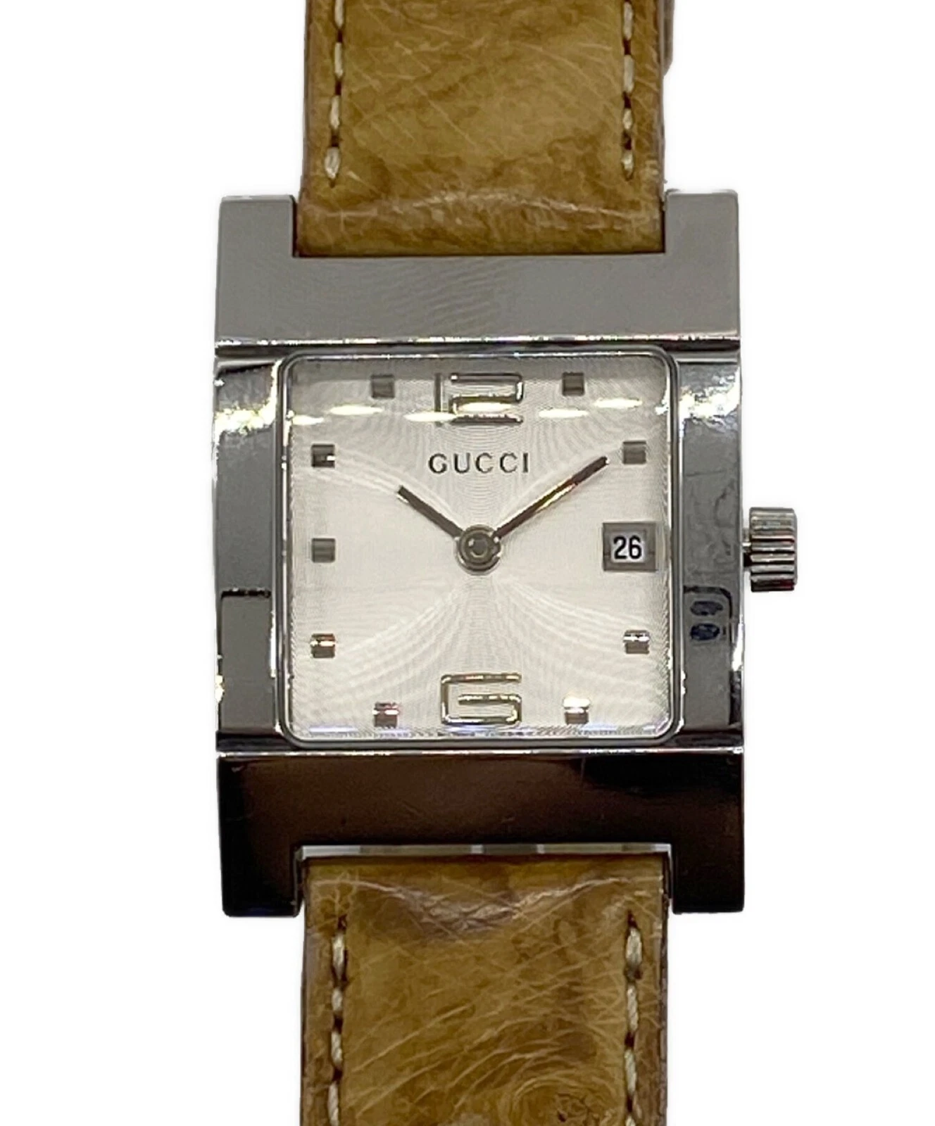 Montre femme Gucci 7700L à quartz cadran blanc carré 20 mm analogique du Japon