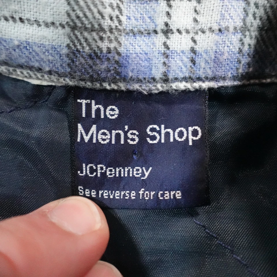 Vintage JCPenney Shirt Men 2XL Blue Plaid Quilted Flannel Shacket USA 80s 12208 - Image 4 of 4