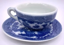 Vintage Miniature Blue Willow Childs Tea Cup Saucer Set Japan Toy Multiple Qty