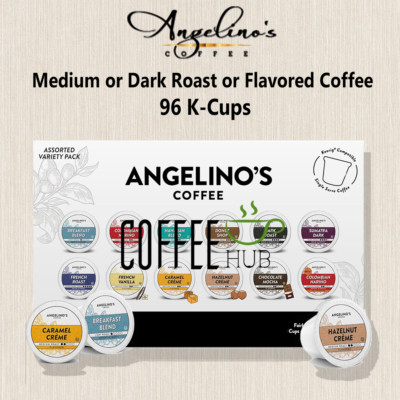 Angelino Flavored Coffee Pods 96 KCups k cups Capsules Medium Dark Roast KEURIG