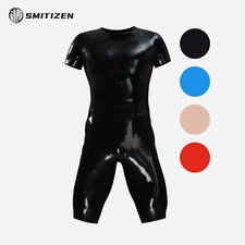 Smitizen Neck Entry Short-sleeve Silicone Half Catsuit Tight Glossy Suit for Gay