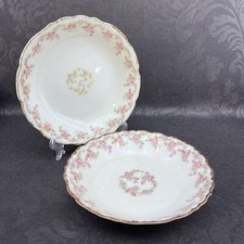 Two Antique Limoges Elite Works Roses France Floral Porcelain  7  Soup Bowls